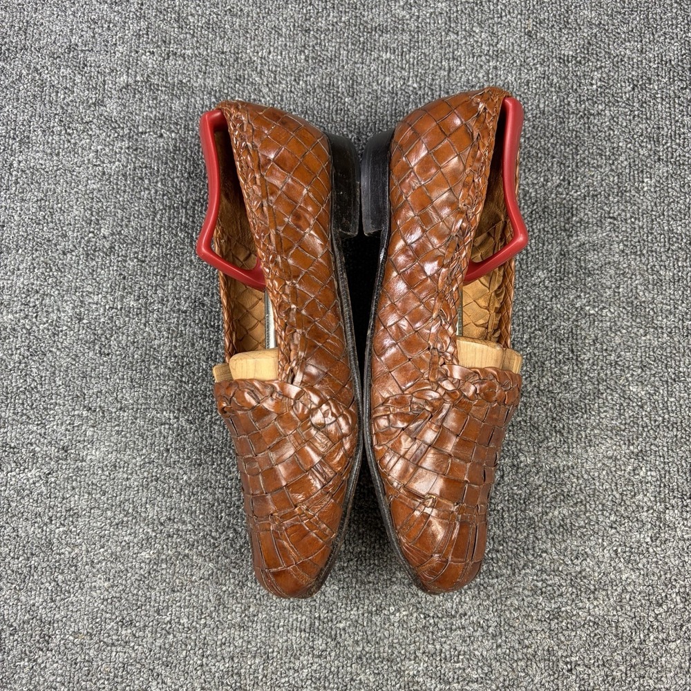 Moreschi Brown Woven Leather Loafers Mens 8.5 Handmade‎ Italian Slip On Dress - Picture 7 of 10